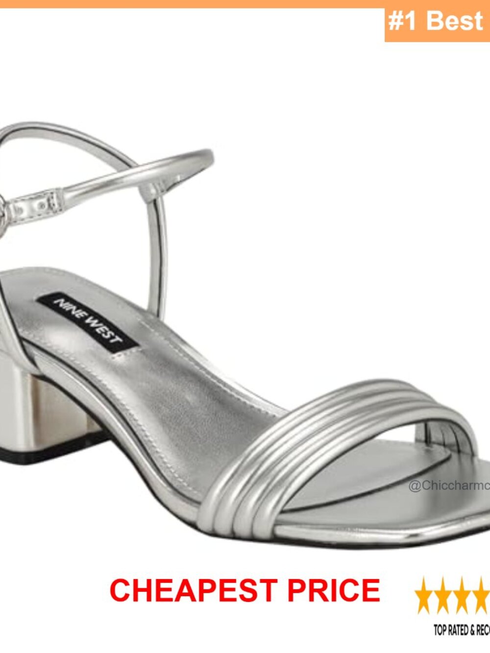 Nine West Bernise Heeled Sandals Block Heel Square Toe Ankle Strap Dress